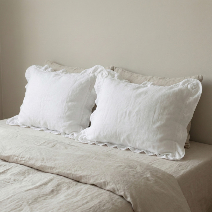 White Linen Frilled Pillowcase