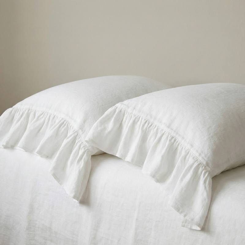 White Linen Pillowcase with Ruffles