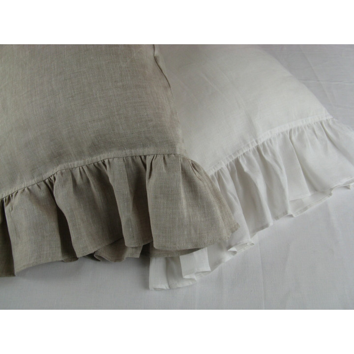 White Linen Pillowcase with Ruffles