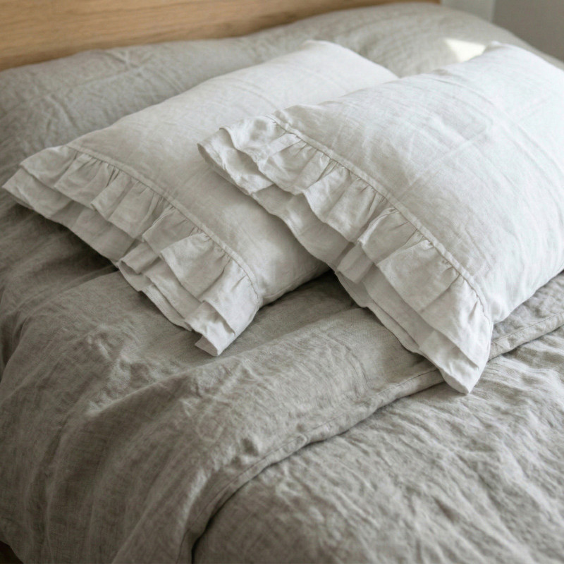 White Linen Pillowcase with Doubled Ruffles