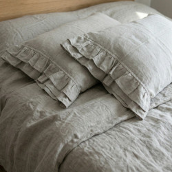 Oatmeal Linen Pillowcase with Doubled Ruffles